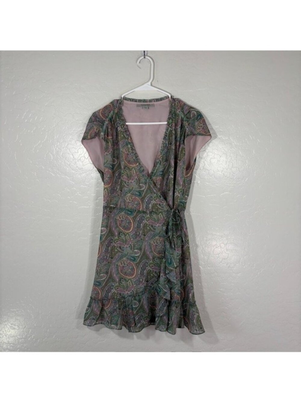 All Saints Paisley Wrap Dress in Green and Pink